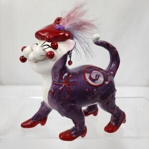 2004 WhimsiClay Cat Amy Lacombe Virginia #86127 Red Hat Lady / Purple Cute